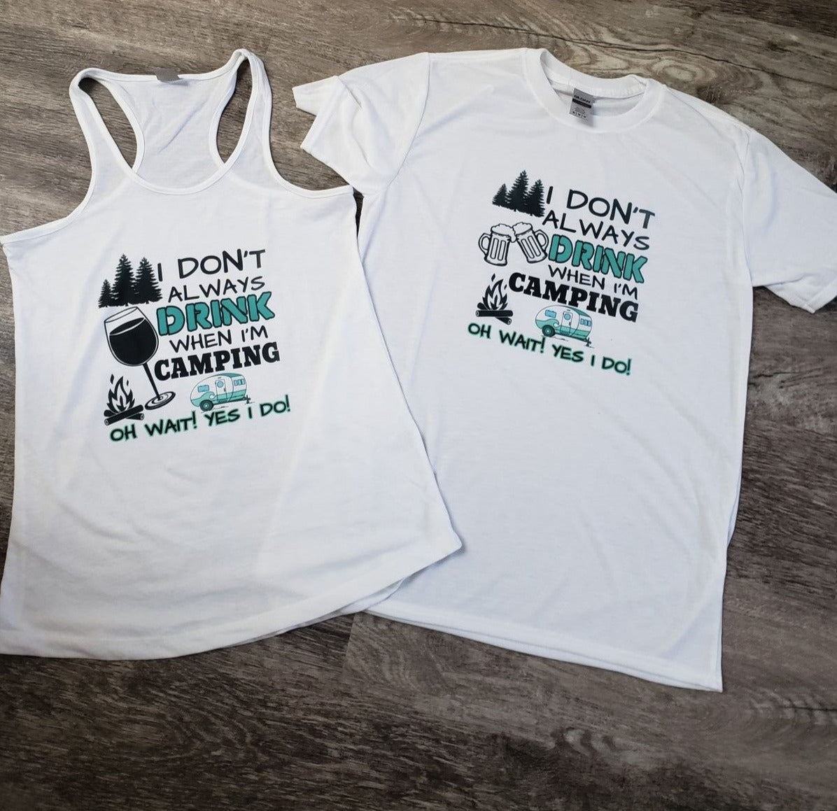 graphic camping design tank top and t-shirt